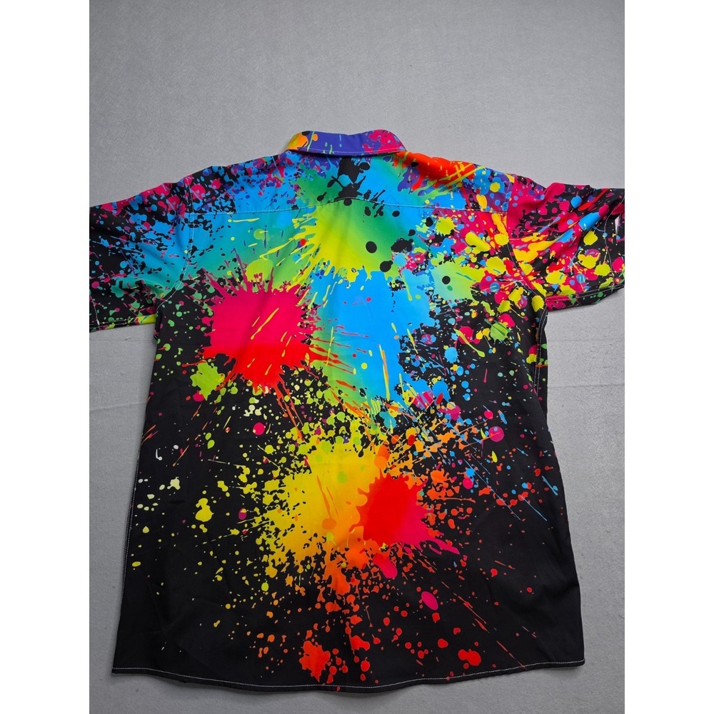 Men's Hawaiian Shirt XL Multicolor Paint Splatter Stretch Short Sleeve Button-Up - Picture 2 of 7